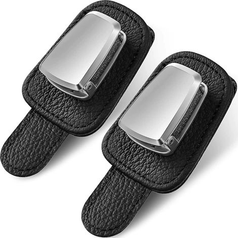 2 supports lunettes voiture clip cuir pare-soleil porte-carte noir universel (1/5)