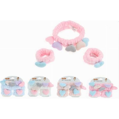 Cleafe - Set 3pz Polsini Fascia Capelli Con Cuori Colorati Lavaggi Viso Trattamenti 10751 - (1/4)