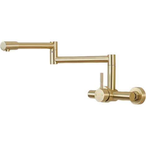 Grifo de cocina plegable de color dorado, grifo de cocina mural de doble orificio, con controles de agua fría y caliente. (1/5)