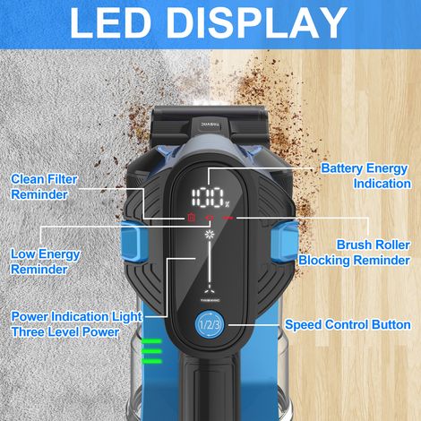 Aspirateur balai sans fil TASVAC S8 Bleu avec écran LED et brosse rouleau souple (1/5)