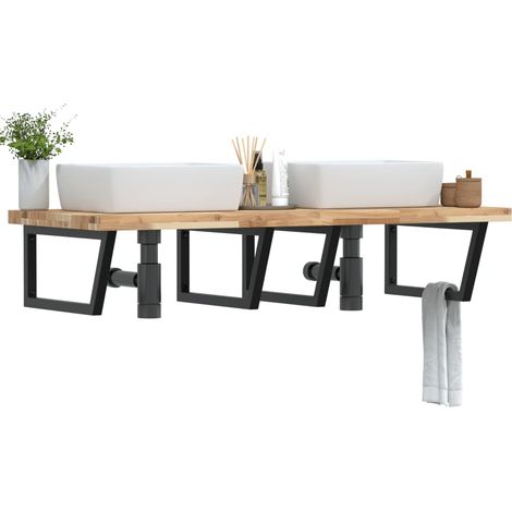 Waschbeckenregal Wandmontage Stahl und Akazienholz