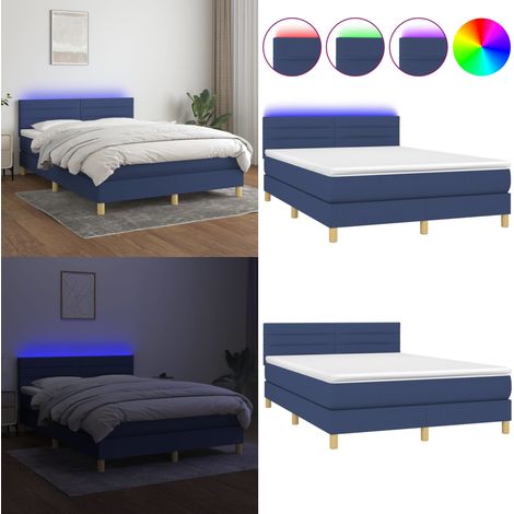 Sommier à lattes de lit avec matelas LED Bleu 140x200 cm Tissu - Lit Plateforme - Lit Avec Led - Lit Design - Lit Moderne - Lit Double - Home & Living (1/5)