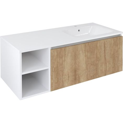 Meuble vasque LOREA 120x46x51,5cm (30P+90cm), droite, chêne alabama/blanc mat (1/4)
