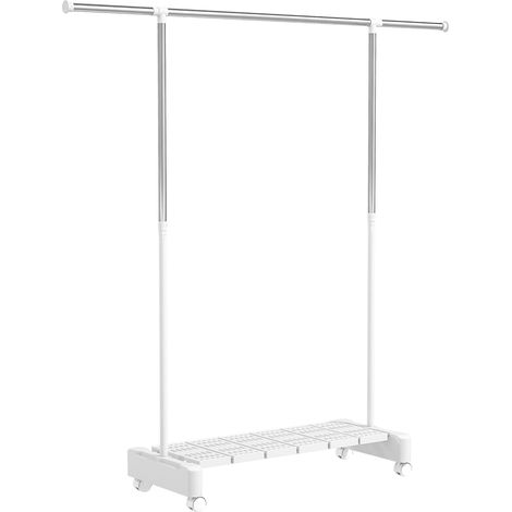 Stendibiancheria Estensibile con Ruote Acciaio Inox e Ripiano Porta Scarpe Bianco