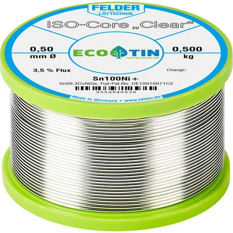 Felder ISO-Core "Clear" Sn100Ni+ Lötzinn Spule Sn99,25Cu0,7Ni0,05  0.500 kg 0.5 mm