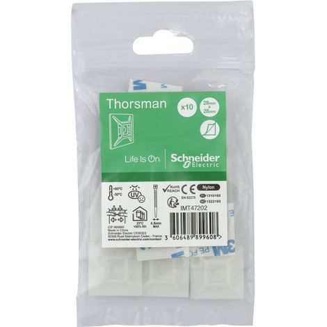 Embase auto-adhésive 28x28mm translucide pour collier serre-cable largeur 4.8mm max (blister de 10) Pa6.6mm anti-UV Thorsman