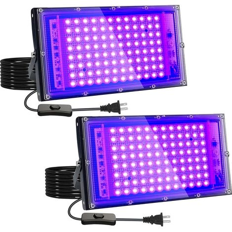2Pcs 100W lumiere noire, Lumière Noire Projecteur UV LED, Imperméable IP65 lampe lumiere noire, pour Scène, Fête, Peinture, Halloween, Jardin,