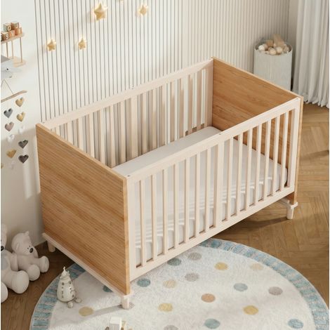 Lit enfant 70x140 cm à 5 hauteurs, structure stable avec pieds renforcés, bois massif et MDF naturel (1/5)