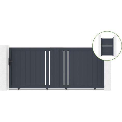 Portail coulissant 3m GIONA H.140cm alu gris + Portillon 1M CIMONE H.140cm alu (1/5)