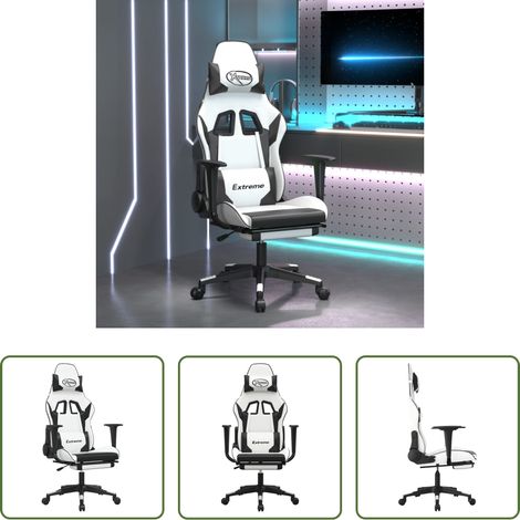 vidaXL Chaise de jeu réglable -  Chaise de jeu avec repose-pied Blanc et noir Similicuir (1/5)