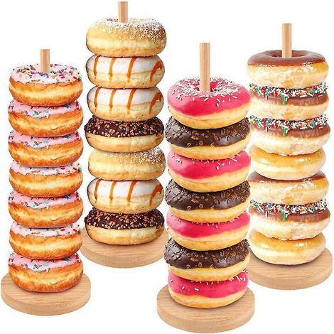 Présentoir à beignets champêtre 4 pièces pour tables de desserts, porte-beignets, présentoir à bagels, présentoir à beignets pour fêtes - JBMEDIA (1/4)