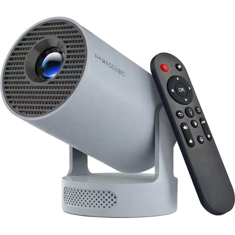 Filiyano – Projecteur, luminosité de 8 000 lumens, compatible Android, télécommande vocale ProNewGrey, prise européenne