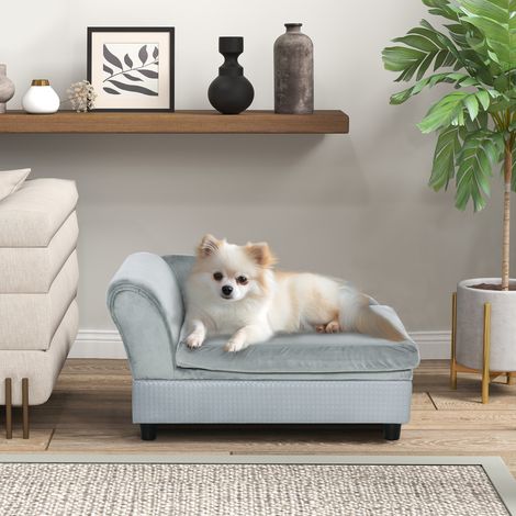 Canapé Chien Chat sur Pied avec Coffre de Rangement Style Moderne Coussin d'assise Amovible Grand Confort 76 x 45 x 43 cm clair gris