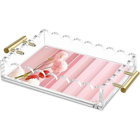 Plateau en acrylique en forme d'éventail avec support magnétique et poignée, idéal pour présenter des photos, des décorations brodées ou des cadres photo en forme de serviette. (1/5)