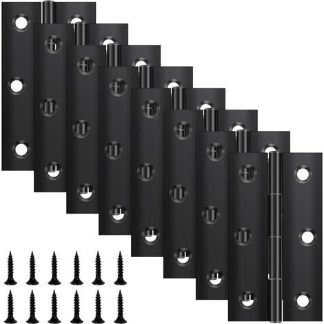 Juego de 8 bisagras plegables de 68 mm, de acero inoxidable negro, con alta capacidad de carga máxima. Incluye 48 tornillos. Para puertas y ventanas. (1/5)