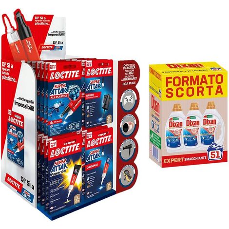 ESPOSITORE SUPER ATTAK 'ALL PLASTICS' 36 pz + 3 flaconi Dixan 'EXPERT' omaggio