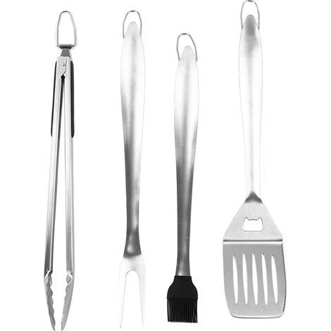 Stainless steel barbecue set, robust, thick, rust-resistant, with hanging hook, ideal for portable barbecues and camping parties. - AquaForge (1/5)