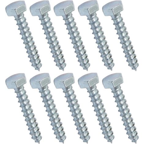 Lot de 10 - Tirefond/vis à bois M8x50mm - à tête hexagonale 6 pans - en acier-zingué - assemblage fixation charpente ossature contreplaqués agglomérés