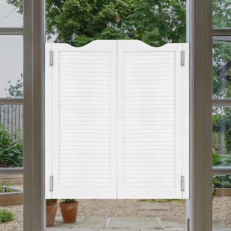 Porte battante de séparation de salon avec 4 charnières en métal, double porte intérieure de séparation pour le porche d'entrée de comptoir de bar de cuisine, blanc, 41.5  3.4  107cm (1/5)