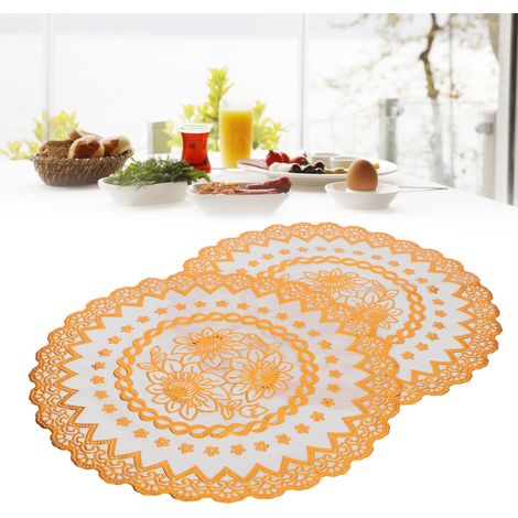 Lot de 2 sets de table ronds 04 en PVC doré, 38 x 38 cm, pour mariages et fêtes. (1/5)