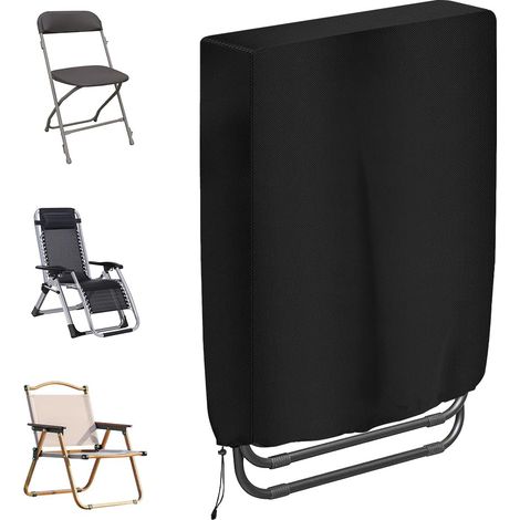 Housse de chaise pliante, 93 x 82 cm, housse de chaise longue pliante pour jardin extérieur, tissu Oxford 210D, coupe-vent, résistant aux UV (noir). (1/5)
