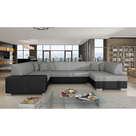 Canapé panoramique en U Gris & Noir convertible 6 places HAVANE assise mousse T30 (1/2)