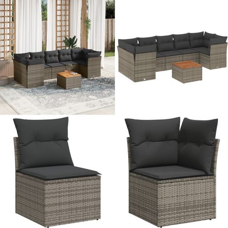 8-tlg. Garten-Sofagarnitur mit Kissen Grau Poly Rattan - Gartenmöbel Set - PE-Rattan Möbel - Outdoor Sofa - Lounge Set - Esstisch - Home & Living (1/5)