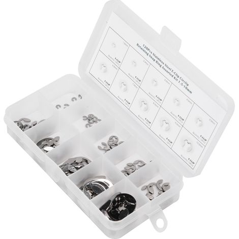 Kit de 120 rondelles de retenue externes en acier inoxydable avec circlips, diamètre 1,5 mm à 10 mm. (1/5)