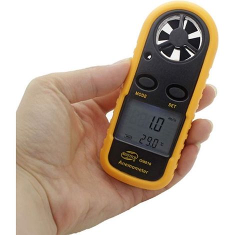Anemómetro digital con pantalla LCD retroiluminada, para medir la velocidad del aire, el flujo de aire y la temperatura del aire exterior para actividades (1/4)