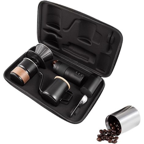 Ensemble de cafetière portable 6 pièces avec moulin à café manuel en acier inoxydable 304 et bouilloire à filtre de 350 ml pour les voyages, le camping et les activités de plein air. (1/5)