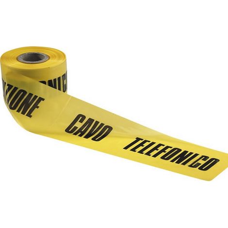 Koem rotolo nastro segnaletico giallo alta visibilita' in polietilene cm 10x200 mt per segnalazione cavo telefonico per ediliza e lavori stradali (1/5)
