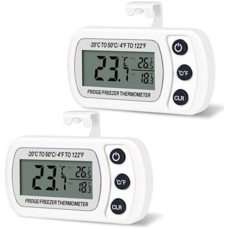 2 Stück digitale Kühlschrank-/Gefrierschrankthermometer -20 bis 50 °C mit Haken, gut lesbarem LCD-Bildschirm, Max/Min-Aufzeichnungsfunktion (Weiß) (1/5)