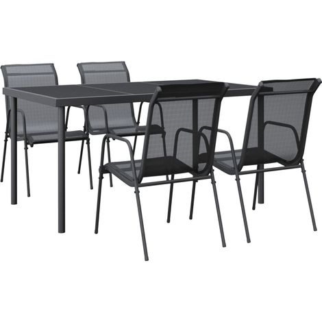 Maison Exclusive - 5-tlg. Garten-Essgruppe Schwarz Stahl und Text (1/5)
