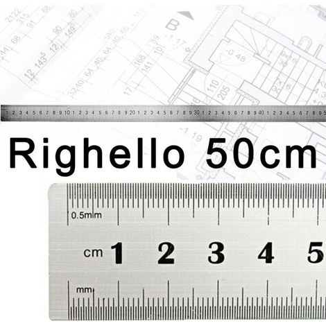 Righello Metro 1mm A 50cm Metallo Acciaio Riga Multifunzione Segnatura Cm E Inch (1/2)