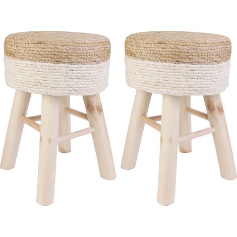 Altobuy – Lot de 2 tabourets de bar tressés en jonc beige – Hauteur d'assise 43 cm – Piétement en pin massif – Ø29 cm (1/5)