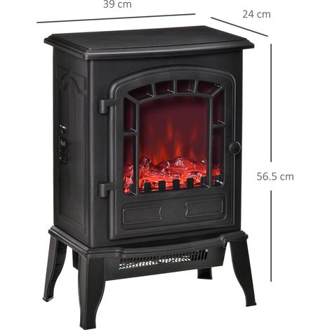 Poêle électrique à effet flamme, 1000/2000W, avec contrôle de température et protection contre la surchauffe, convient aux surfaces de 20 à 25 m², 39 x 24 x 56,5 cm, noir. (1/5)