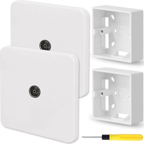 Lot de 2 prises d'antenne TV/FM simples - Blanc - Plaque murale coaxiale pour TV ou FM - Connexion d'antenne coaxiale à la maison, au bureau, à l'école avec 2 boîtiers à surface unique (1/5)