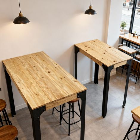 Mesa Alta Industrial Boston 80x100x108.5cm acabado natural con Acero y Madera de Pino Maciza BoxFuriture