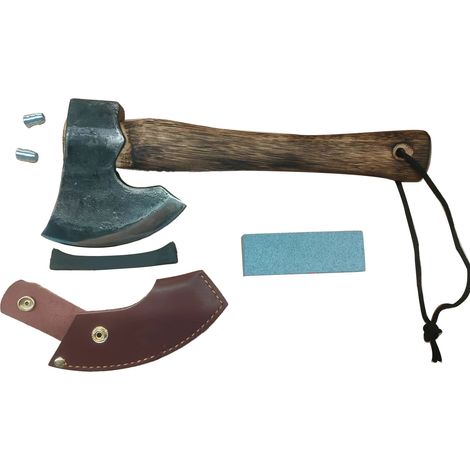 Petite hachette à manche en bois, légère et polyvalente. Portable, elle est idéale pour couper du bois, camper et jardiner. (1/5)