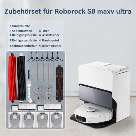 NALOOKAMIC Accessoires pour Roborock S8 MaxV Ultra/S8 Max Ultra : brosses principales, brosses latérales, filtres, lingettes, sacs à poussière