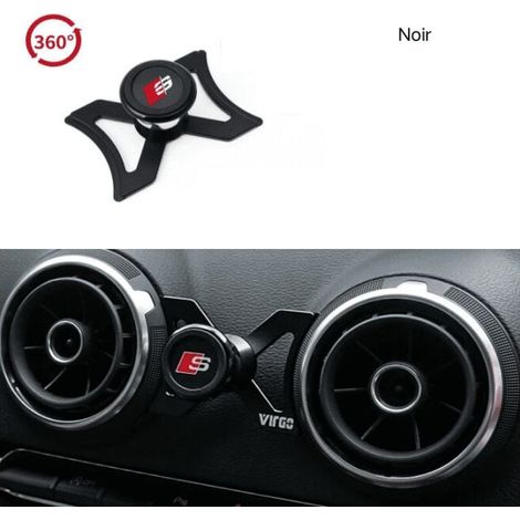 Support voiture Audi A3 S3 RS3 8V 2012-2016, fixations grille ventilation, rotatif 360°, GPS smartphone, accessoire auto noir, étui portatif (1/5)