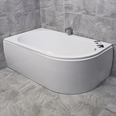 Offset Corner Bath Acrylic 1550 x 900mm White Left or Right Hand + Front Panel, Left Hand-With Panel (1/5)