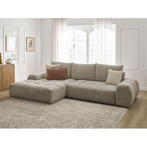 BOBOCHIC - Canapé d'angle convertible coffre EVEREST tissu chiné Angle gauche  Taupe (1/5)