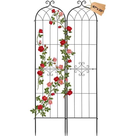 Treillis de Jardin Métal 52,5x220 cm Support de Plante Grimpante Lot de 2 Treillis pour Rosiers, Tomates, Concombres, Fleurs Légumes Grimpants, avec Revêtement en Poudre, Système de Verrouillage (1/5)