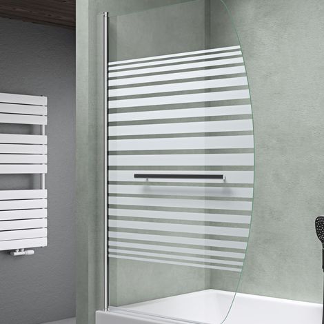 Mai & Mai Pare-Baignoire 90x140cm 1 Volet Paroi de Douche pour Baignoire en Verre ESG avec Bandes Opaques et Revêtement NANO Easy Clean C112S (1/5)