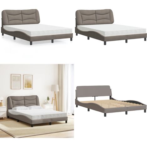 Bett mit Matratze Taupe 120x200 cm Stoff - Bettauflage - Boxspringbetten - Doppelbett - Schlafzimmermöbel - Lattenrost - Home & Living