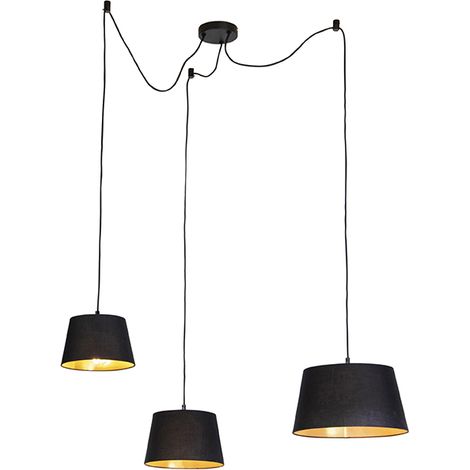 QAZQA + Lampada a sospensione con paralume cava - Classico - Tessuto,Acciaio - Nero - Cilindro/Oblungo/Tondo Max. 3 x Watt