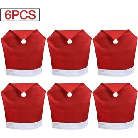 Lot de 6 housses de chaises avec bonnet de Père Noël, décorations de table et de Nouvel An pour la maison, cadeau de Noël (1/5)