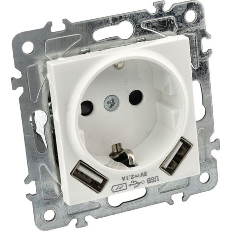 Jandei - Mecanismo Enchufe Schuko 16A con 2 Usb 5V 2.1A Policarbonato Blanco (1/4)