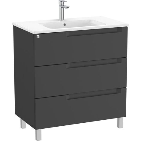Pack Unik mueble de 3 cajones + lavabo en el centro ALEYDA - ROCA Color: Negro mate - Medidas: 805x460x740 mm